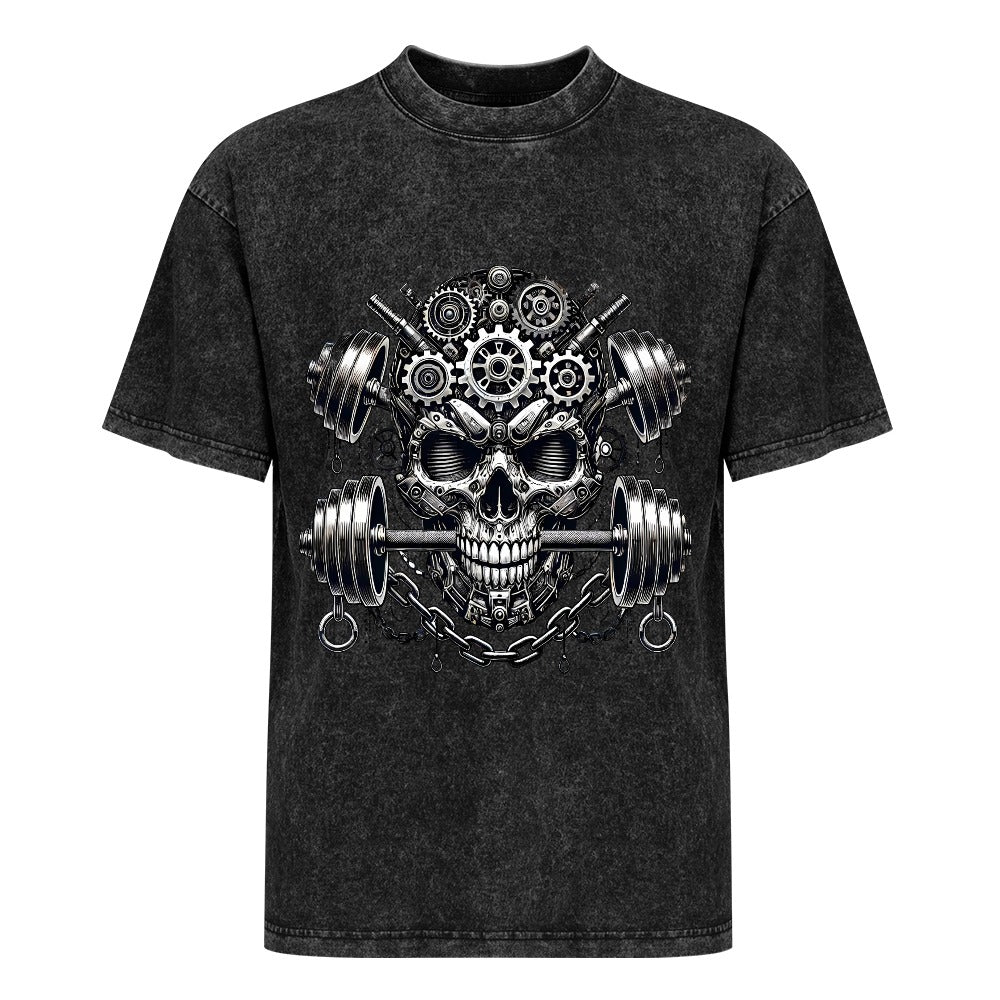 Camiseta vintage de manga corta con lavado caliente y hombros descubiertos