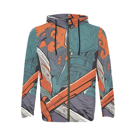 Sudadera con capucha y cremallera completa con estampado integral para hombre